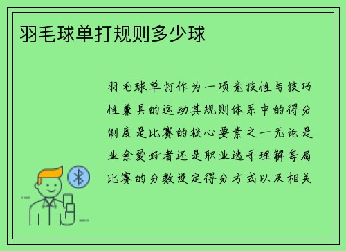 羽毛球单打规则多少球
